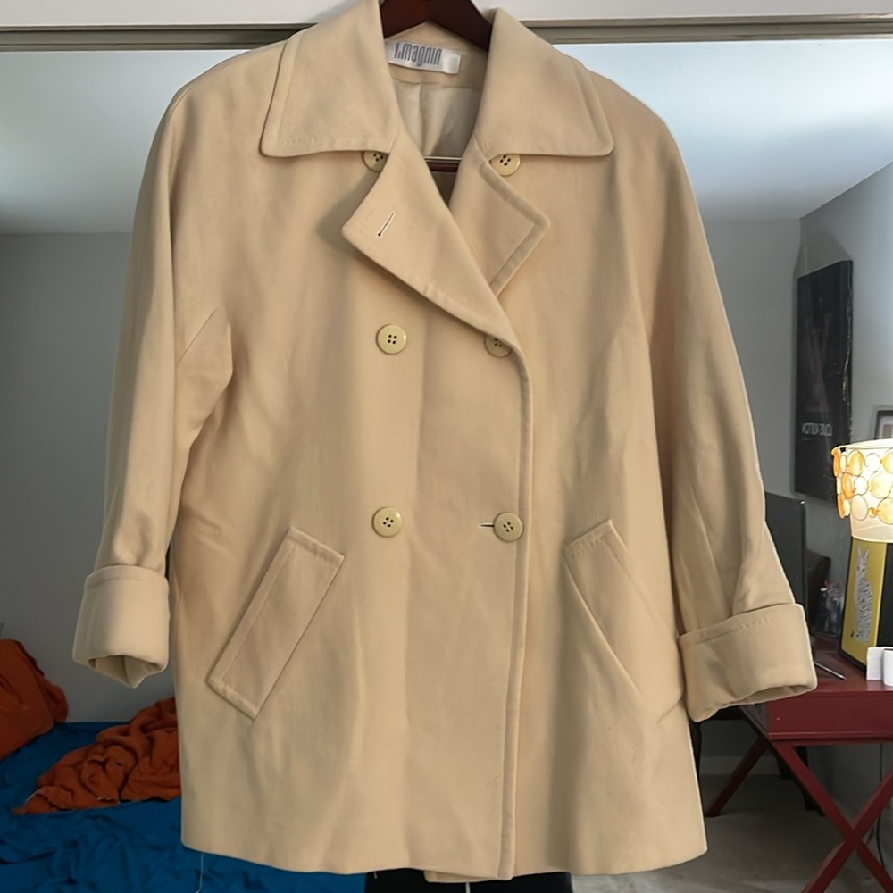 Vintage I Magnin Fleurette of California Double Breasted Camel Hair Coat